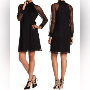 Nina Leonard Women's Shirred Mock Neck Lace Trapeze Dress